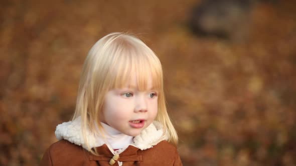 Beautiful Girl with Blonde Hair in Autumn