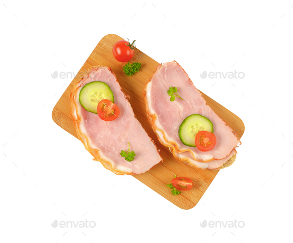 open faced ham sandwiches - Stock Photo - Images