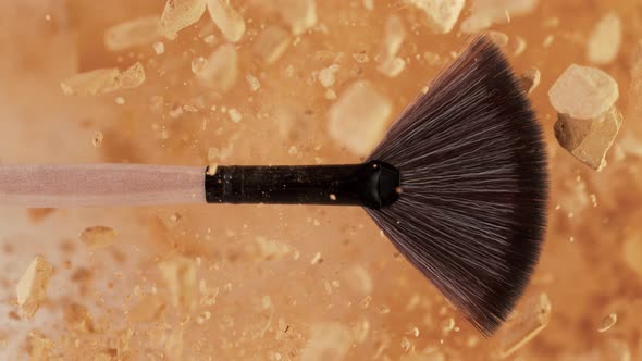 Super Slow Motion Shot of Makeup Brush and Brown Powder Explosion at 1000 Fps alt