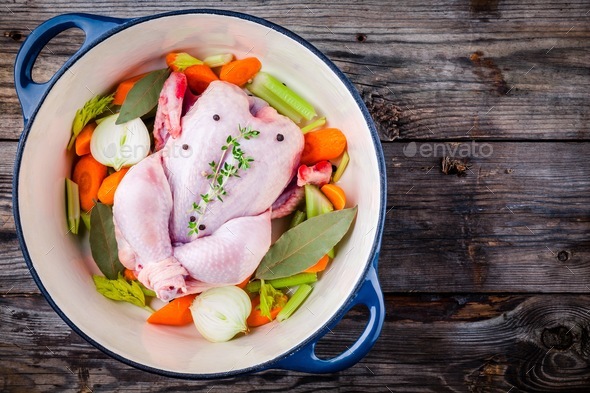 Ingredients For Soup Broth Chicken Carrots Celery Onions Stock Photo By Nblxer