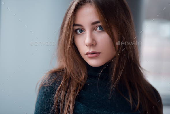 Portrait close up of glamour woman with long hair. - Stock Photo - Images