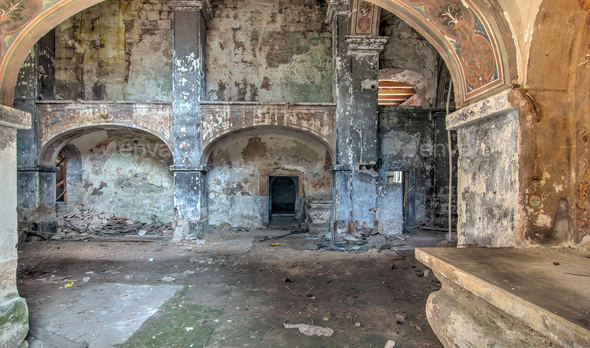 Interior of the abandoned church of All Saints Stock Photo by mibuch