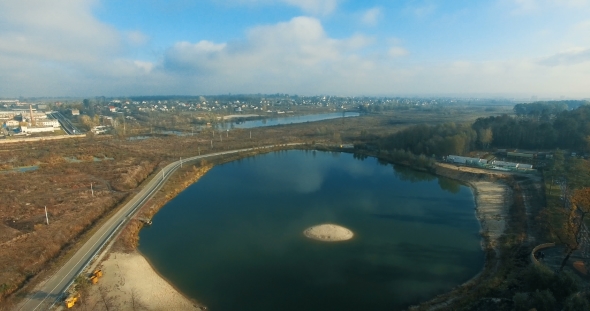 Aerial of Lake in City Park