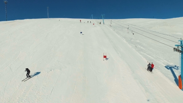 Skier Starts Riding on the Giant Track