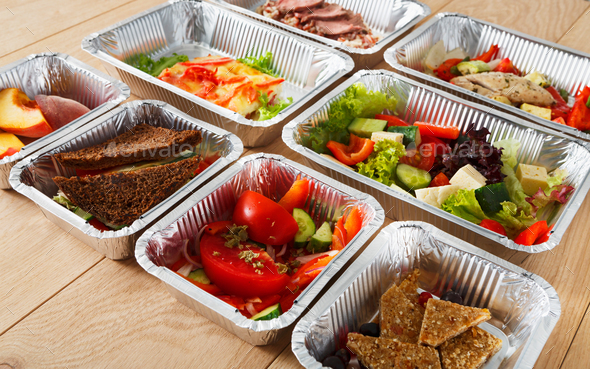 Healthy food in boxes, diet concept. - Stock Photo - Images