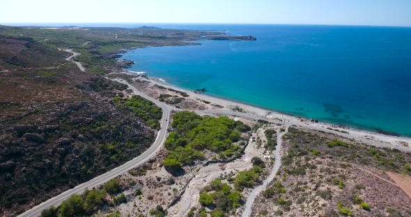 Road Through Mountains To Sea at Crete Greece