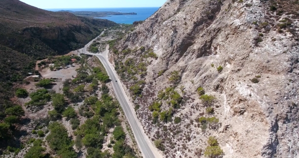 Road Through Mountains To Sea at Crete Greece