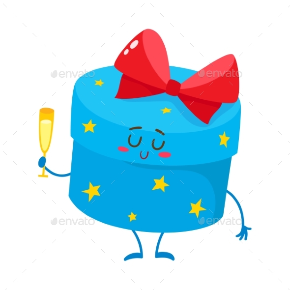 Colorful Gift Box with Red Bow Character Holding - Christmas Seasons/Holidays