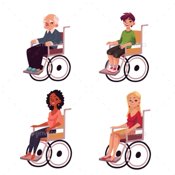 People in Wheelchairs - Old Man, Women, Teenage - People Characters