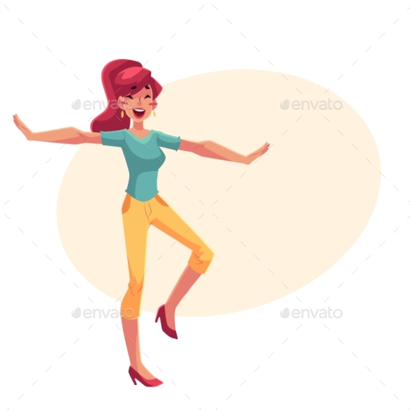 Woman Hurrying To Party and Making Selfie on the - People Characters