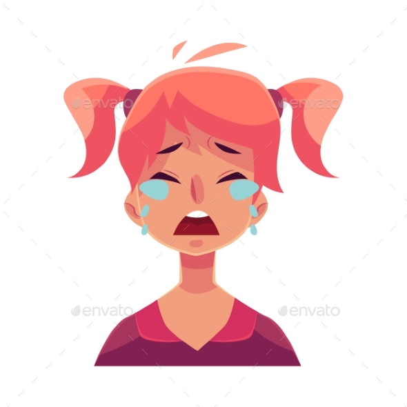 Teen Girl Face, Crying Facial Expression - People Characters