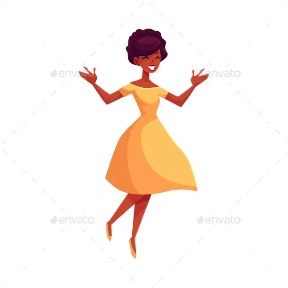 Beautiful Young Black Woman Jumping From Happiness - People Characters