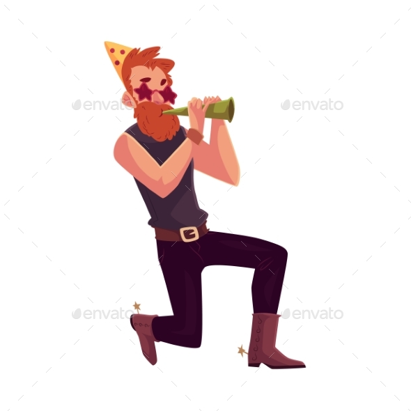 Young Man Standing on One Knee and Blowing - People Characters