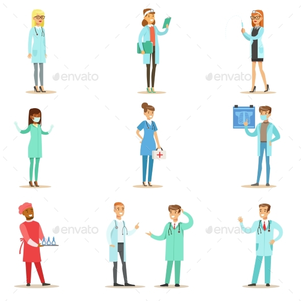 Doctors With Different Specializations Wearing - Illustrations Graphics