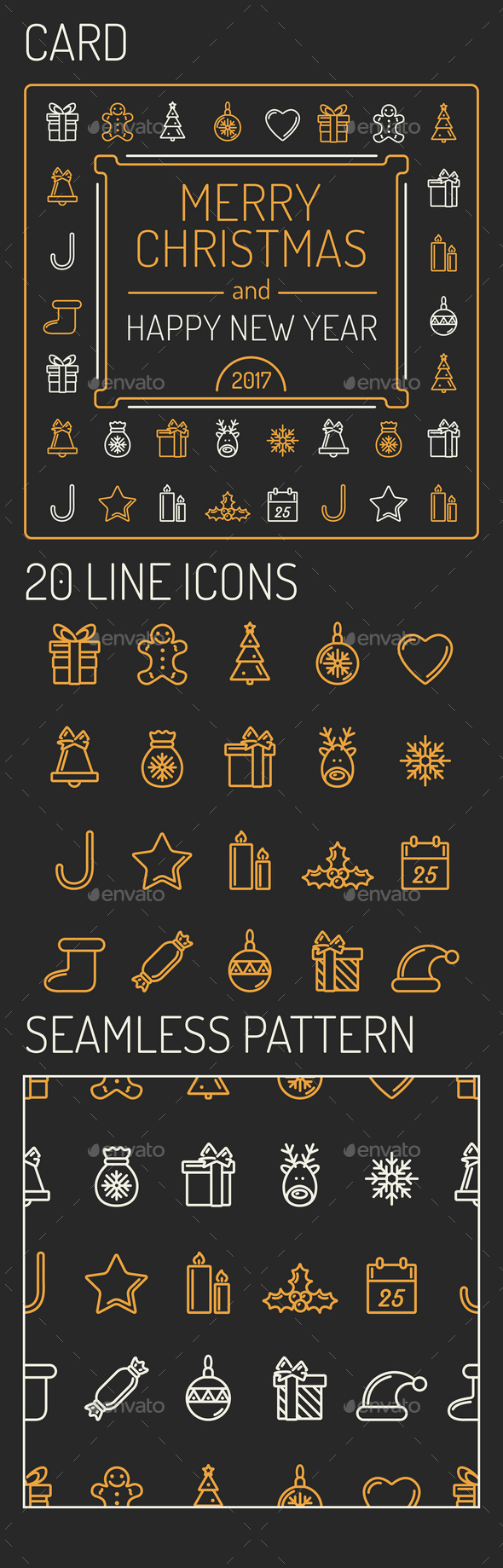 Christmas Card, 20 Icons and Pattern - Seasonal Icons
