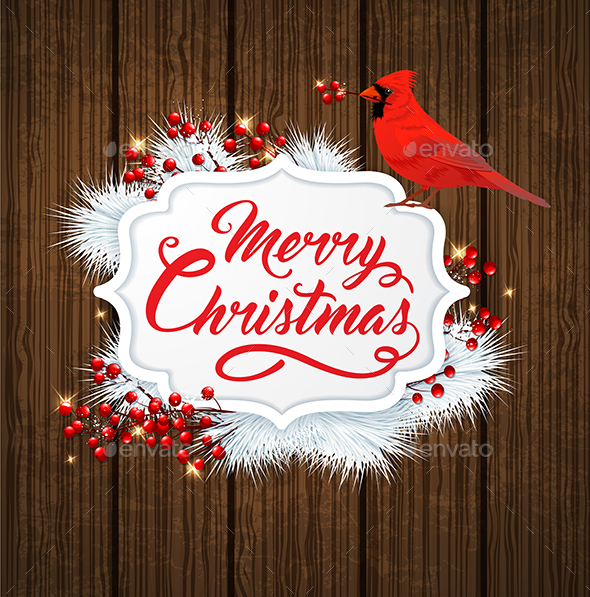 Christmas Banner with Cardinal Bird - Christmas Seasons/Holidays