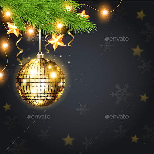 Golden Decoration and Green Fir - Christmas Seasons/Holidays