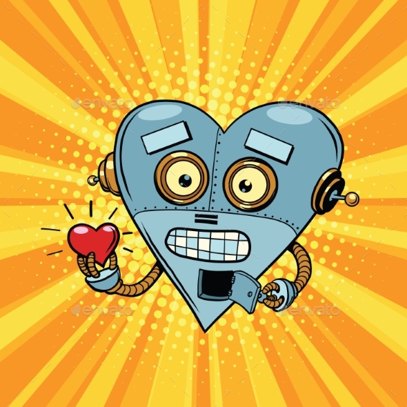 Retro Robot Heart Valentine Love and Romance - Valentines Seasons/Holidays