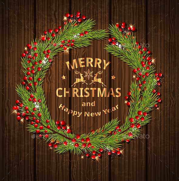 Christmas Wreath with Green Fir Branches - Christmas Seasons/Holidays