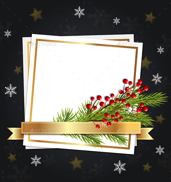 Fir Branch and White Sheet of Paper - Christmas Seasons/Holidays