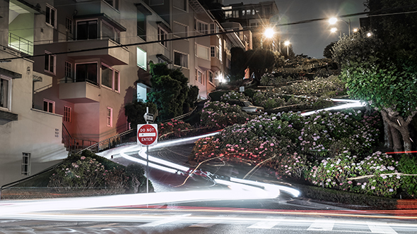 Night Traffic Lombard Street San Francisco