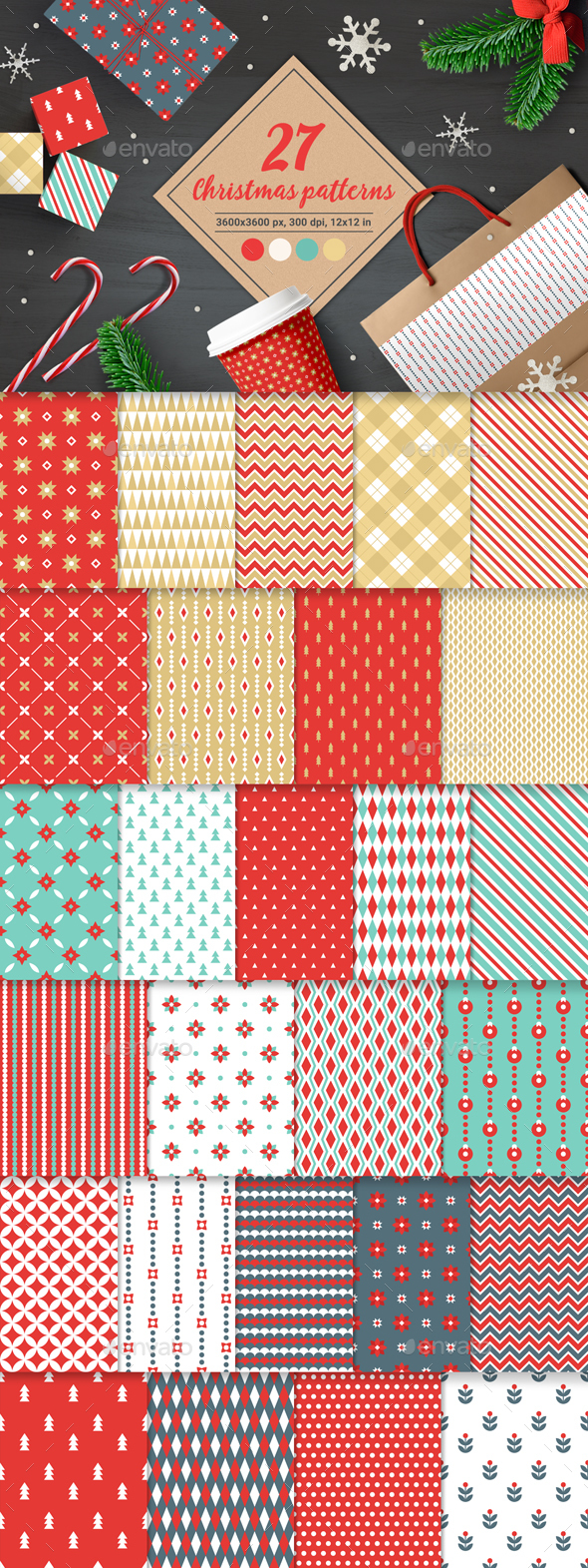 27 Christmas Seamless Patterns - Patterns Decorative