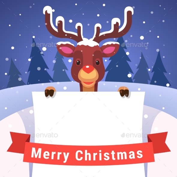 Baby Reindeer Holding White Greeting Card - Christmas Seasons/Holidays