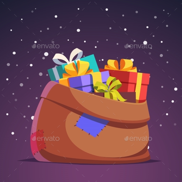 Santa Claus Sack Full of Gift and Present Boxes - Christmas Seasons/Holidays