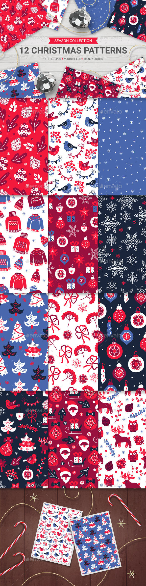 12 Christmas Seamless Patterns - Christmas Seasons/Holidays