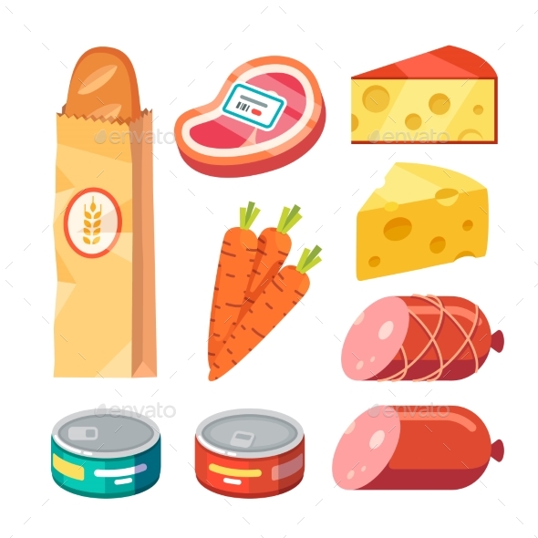 Fresh and Cooked Meat, Cheese, Canned Food - Food Objects