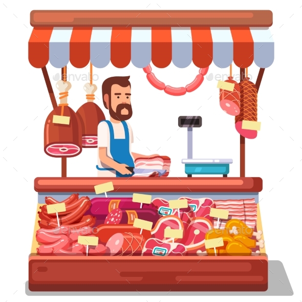 Local Market Farmer Selling Fresh Meat - Food Objects