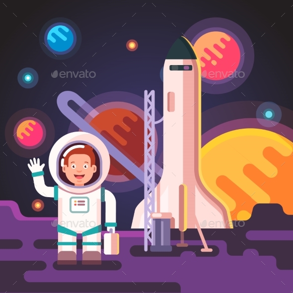 Astronaut Boy Landed on a Moon or an Alien Planet - People Characters