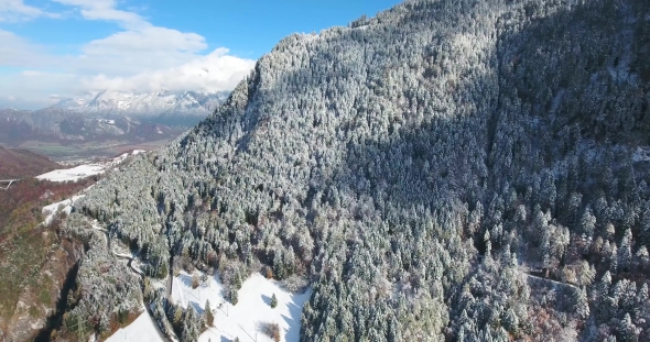 Mountains in Switzerland at Winter Time Aerial View