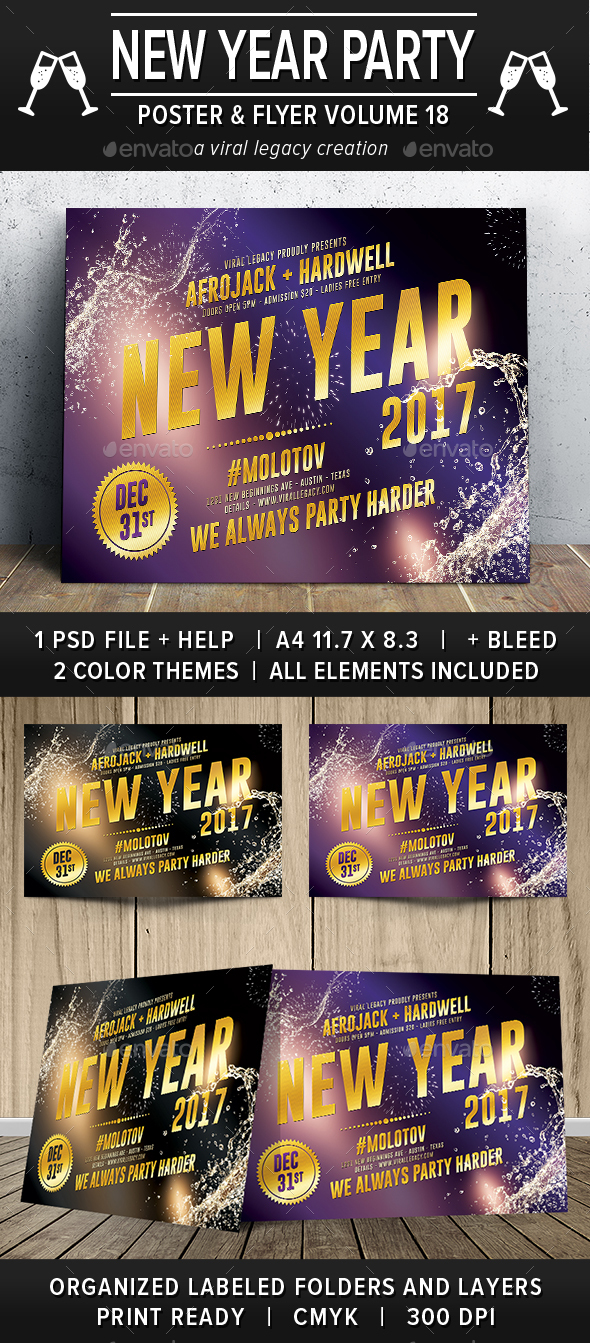 New Year Party Poster / Flyer V18 - Flyers Print Templates