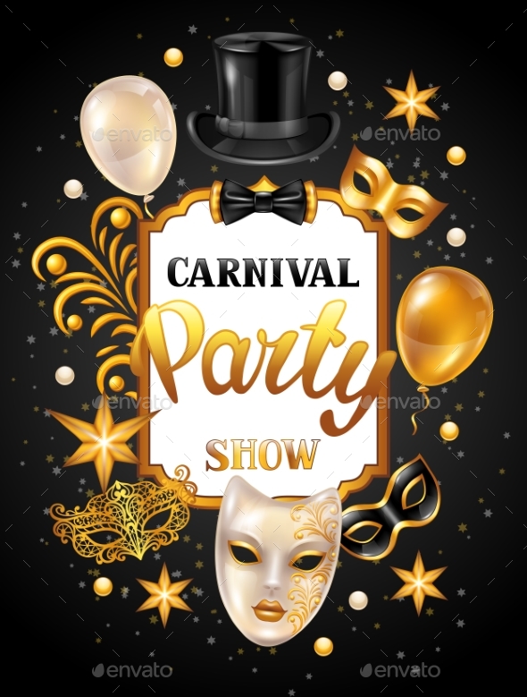 Carnival Invitation Card with Gold Masks - New Year Seasons/Holidays