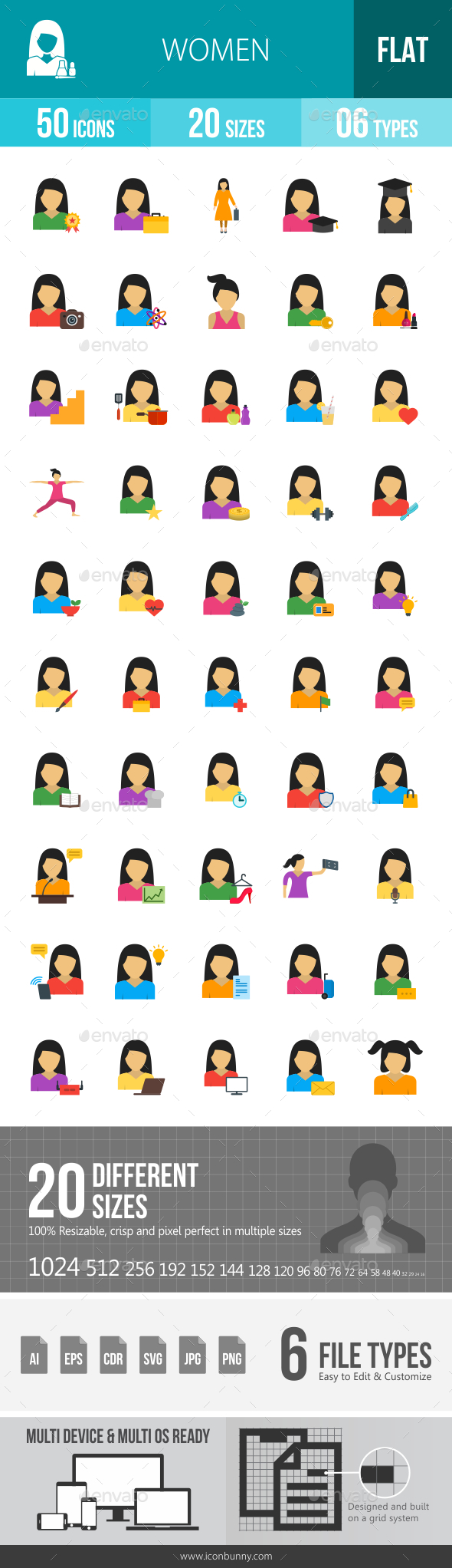 Women Flat Multicolor Icons - Icons
