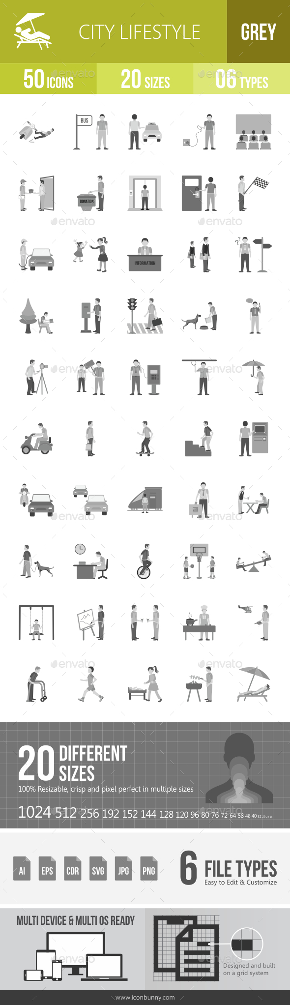 City Lifestyle Greyscale Icons - Icons