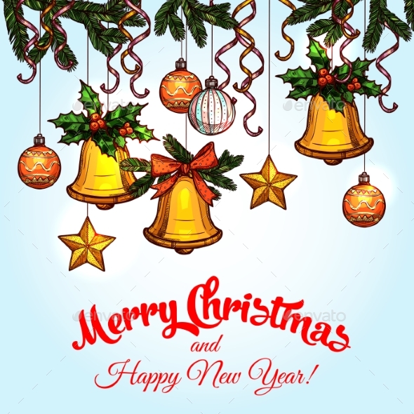 Christmas Ornaments on Xmas Tree Sketch Poster - Christmas Seasons/Holidays