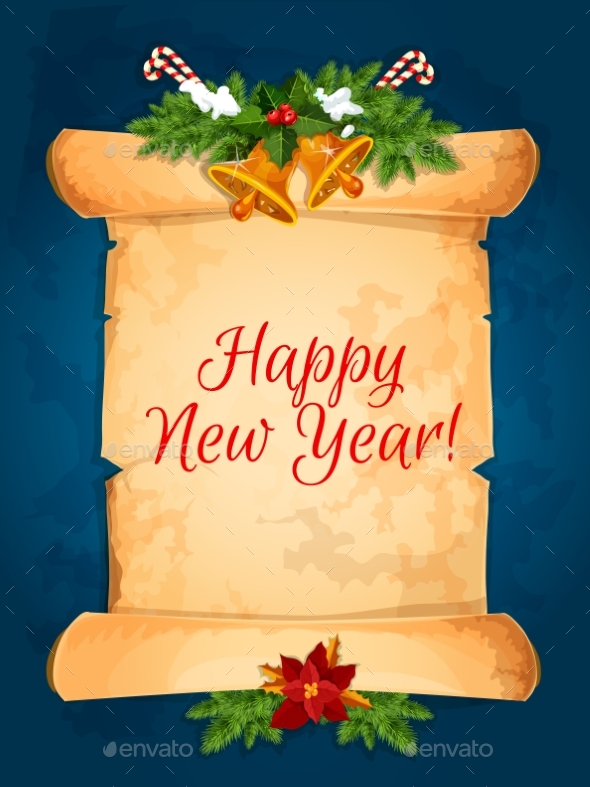 Happy New Year Wishes with Scroll - New Year Seasons/Holidays