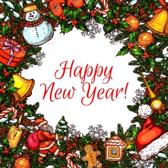 Frame with New Year Holiday Symbols - New Year Seasons/Holidays