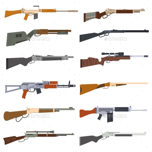 Machine Guns Vector Set - Man-made Objects Objects