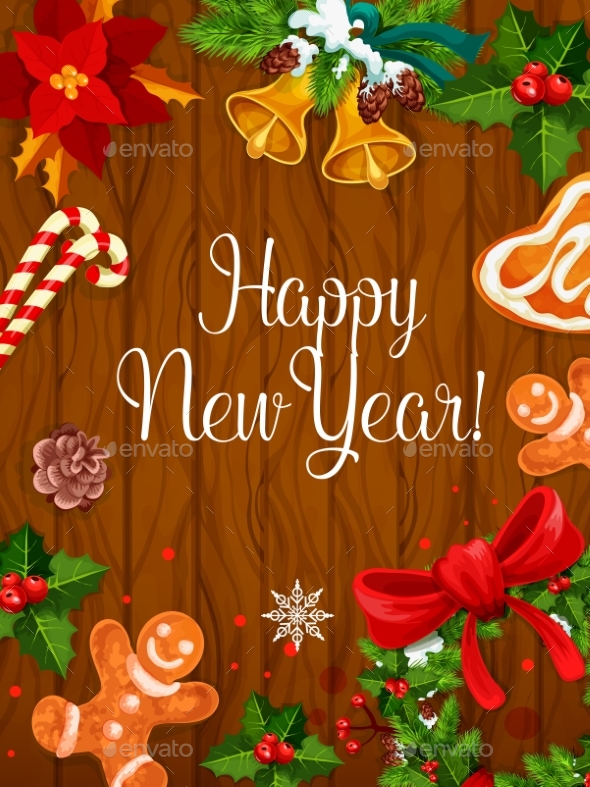 New Year Poster on Wooden Background - New Year Seasons/Holidays