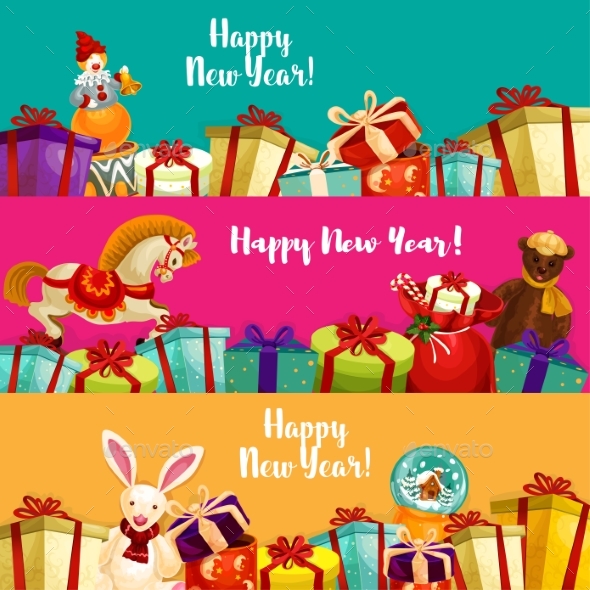 Holiday Gifts and Toys Banners Set - New Year Seasons/Holidays
