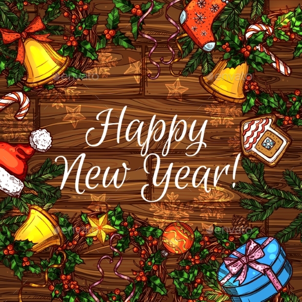 Holly Wreath and New Year Holiday Objects - New Year Seasons/Holidays