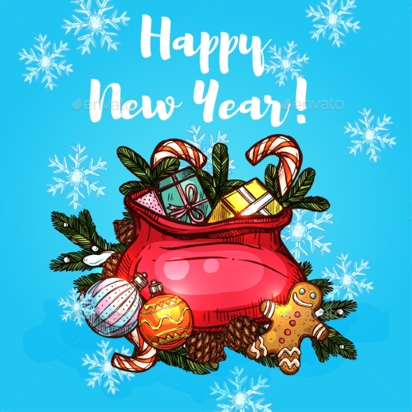 Greeting Card with Holiday Gifts in Bag - New Year Seasons/Holidays