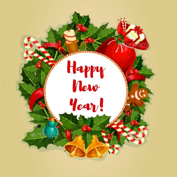 New Year Round Poster with Decorations - New Year Seasons/Holidays