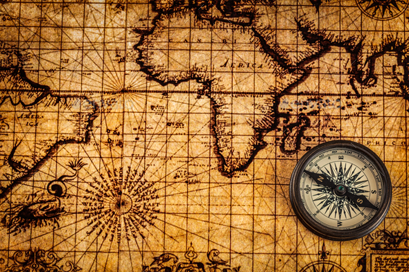 Old Vintage Compass On Ancient Map Stock Photo By Dmitryrukhlenko