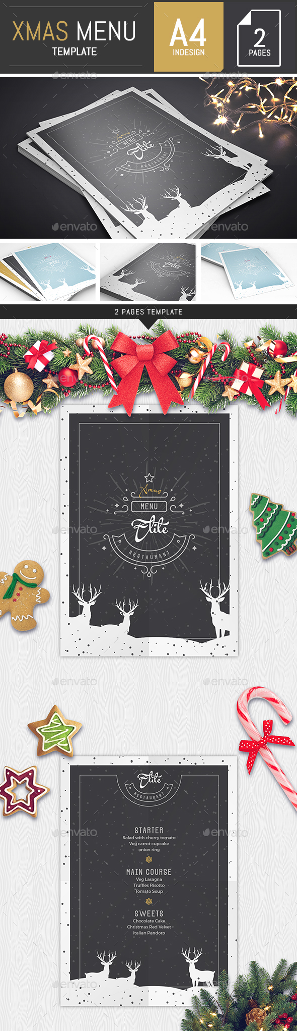 A4 Modern Christmas Menu Template - Food Menus Print Templates