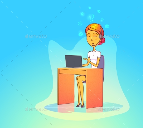 Woman Operator with Headset at Call Center - Concepts Business