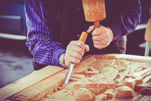 Gouge wood chisel carpenter tool. Work Of Artist Stock Photo by EwaStudio